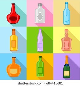 Empty bottles icons set, flat style