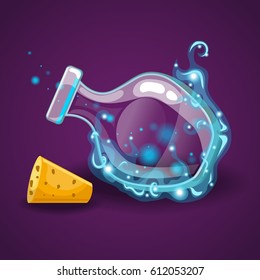 Empty bottles of potions with magic smoke