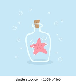 Empty bottles with sea element inside â?? starfish. Great for children's design and not only