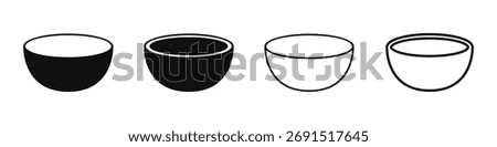 Empty bowl icon set. Bowl of soup linear style. Bowl filled outline style