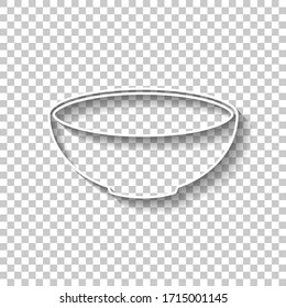 Empty Bowl Icon. Sign Of Kitchen. White Outline Sign With Shadow On Transparent Background