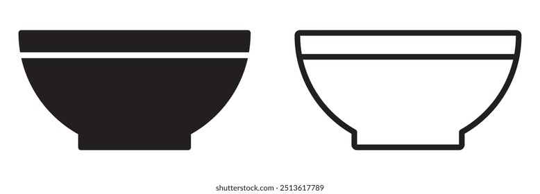 Empty bowl icon. Sign of kitchen. Black symbol on white background. Soup bowl meal vector icon. 