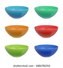 Empty bowls. Kitchen colored ceramic plates decent vector realistic bowls