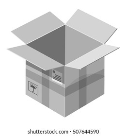 Empty box icon. Gray monochrome illustration of empty box vector icon for web