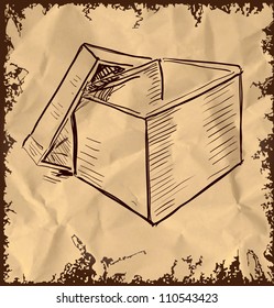 Empty box icon isolated on vintage background. Hand drawing sketch vector illustration