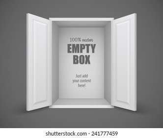 Empty box with open doors nothing inside. Eps10 vector illustration