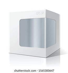 Empty box with a transparent plastic window for new design. Product Packing Vector.