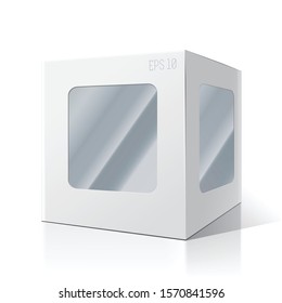 Empty box with a transparent plastic window for new design. Product Packing Vector.