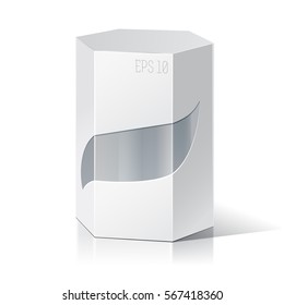 Empty box with a transparent plastic window for new design. Product Packing Vector.