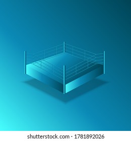 Empty boxing ring 3d isometric model blue gradient, sports arena mockup