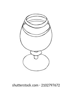 An empty brandy glass in the style of doodles. Simple contour drawing, vector EPS10, table setting element. Alcohol etiquette.