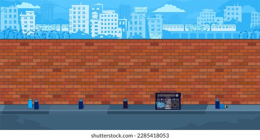 Empty Brick Wall With Background Of The Cityscape Vector Illustration Template