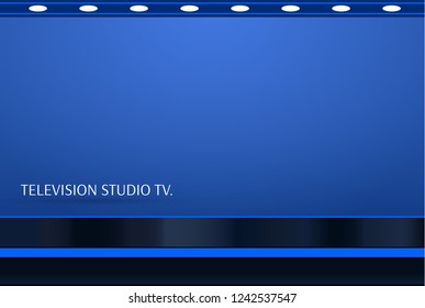 Empty bright color studio table, banner for advertising. Vector illustration .tv studio.