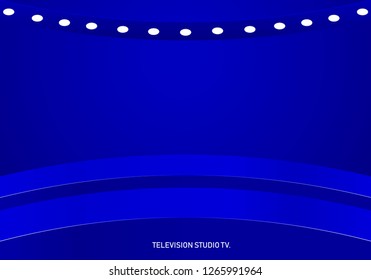 Empty bright color studio table, banner for advertising. tv studio. 