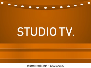 Empty bright color studio table, banner for advertising. tv studio.