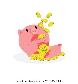 Empty broken piggy bank .