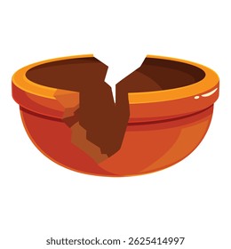 Empty broken terracotta pot isolated on white background representing gardening failure