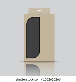 empty brown box product package with window shape cut out and template blank for design product package gift box,  kraft card board package carton. Vector