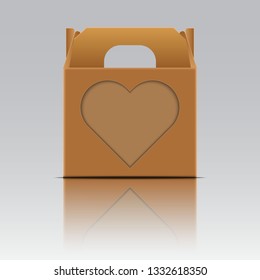 empty brown box product package with window shape cut out and template blank for design product package gift box,  kraft card board package carton. Vector