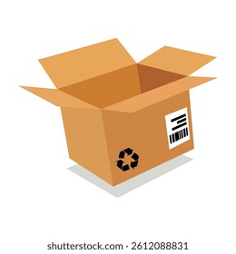 Empty Brown Cardboard Box with Recycle Symbol vector illustration with white background 