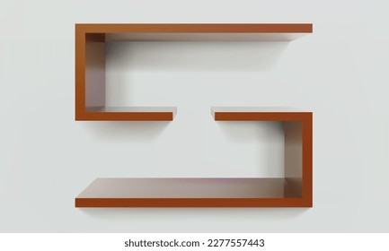 Empty brown double rectangular shelf or niche on wall 3D mockup. Shop, gallery plastic or wooden showcase to present product. Blank retail storage space. Interior design furniture. Room bookshelf