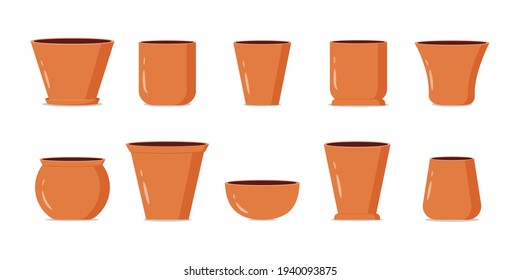 Colección de macetas de flores marrones vacíos