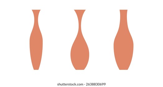 Empty brown flower vase set vector design. Flat Minimal clay pots. 