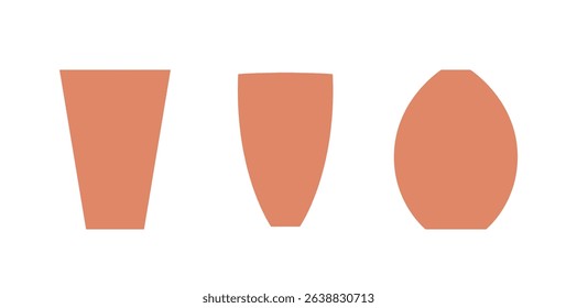 Empty brown flower vase set vector design. Flat Minimal clay pots. 