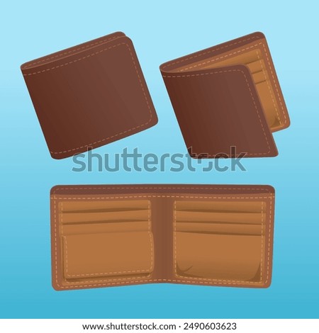 Empty brown leather wallet open and closed design illustration