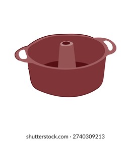 Empty brown tube pan on white background, ready for baking homemade cakes, kitchen bakeware for bakers, dessert preparation, and home cooking projects