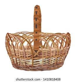 Empty brown wicker basket. Vector illustration isolated on white background.