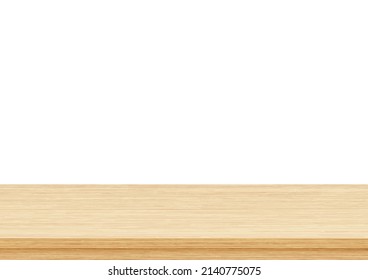 Empty brown wood table top isolated on white background, Perspective style
