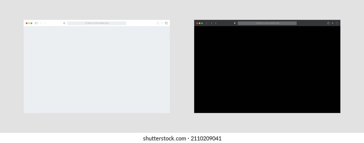 Empty browser template window on white background. Light and dark mode UI design vector.