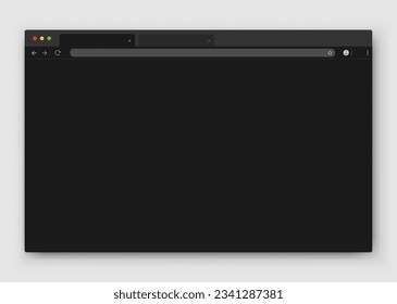 An empty browser window is black on a gray background. Website layout with search bar, toolbar and buttons. Vector EPS 10.
