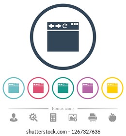 Empty browser window flat color icons in round outlines. 6 bonus icons included.