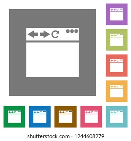 Empty browser window flat icons on simple color square backgrounds