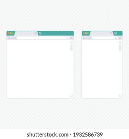Empty Browser window in flat style vector illustration. Mockup web browser screen different sizes in modern design. Blank Browsers window for devices of computer, tablet, and smart phone. EPS 10.