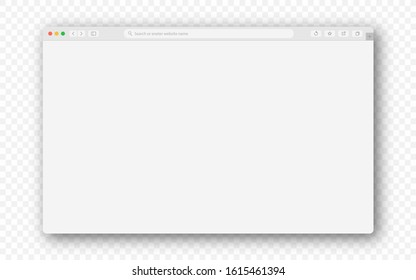 Empty browser window on transparent background. Empty web page mockup with toolbar. Vector
