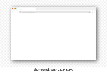 Empty browser window on transparent background. Empty web page mockup with toolbar. Vector