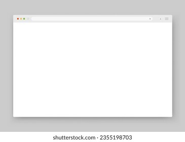 An empty browser window in white on a gray background. Website layout with search bar, toolbar and buttons. Vector illustration.