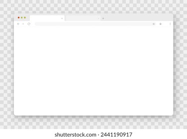 An empty browser window in white on a transparent background. Website layout with search bar, toolbar and buttons. Vector illustration.
