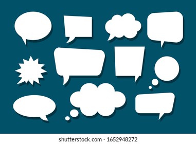 Empty bubbles speech on the blue background. Vector flat style.