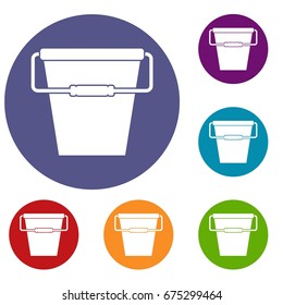 Empty bucket icons set in flat circle reb, blue and green color for web