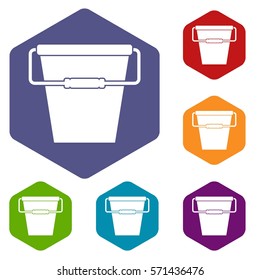 Empty bucket icons set rhombus in different colors isolated on white background