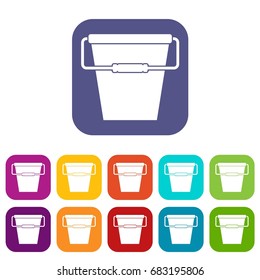 Empty bucket icons set vector illustration in flat style in colors red, blue, green, and other