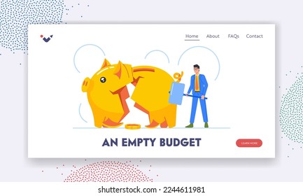 Vorlage für leere Haushaltsposten. Geschäftsmann Charaktere Hitting Piggy Bank mit Hammer. Rezession der Finanzmärkte, Finanzprobleme, niedrige Einkommen, Krisenkonzept. Vektorgrafik von Cartoon People
