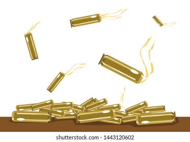 Empty Bullet Shells Or Cartridges Falling After Firing A Gun Concept. Editable Clip Art.  