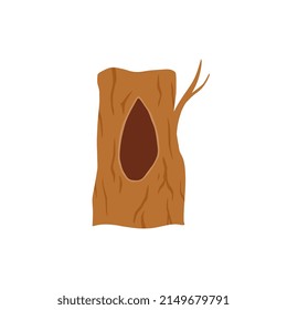 Empty burrow in tree trunk, flat vector illustration isolated on white background. Animal sheltering and living place in forest. Tree hollow in wood.