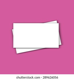 Empty business card design template for business and design with transparent vector shadows. Vector template, mock up isolated on bright pink background.