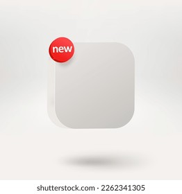 Empty button with NEW label. Mobile application icon. 3d vector icon isolated on white background